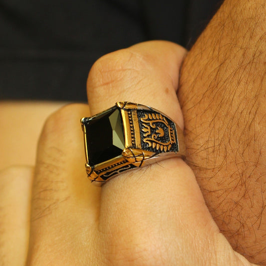 Turkish Tristan Ring - Black Stone