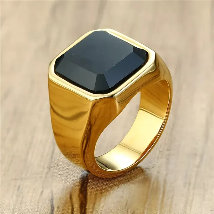 Golden Ring With Black Stone