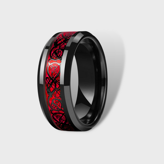 Red Groove Beveled Edge Dragon Ring