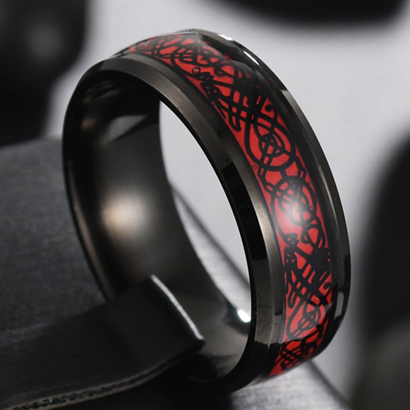 Red Groove Beveled Edge Dragon Ring